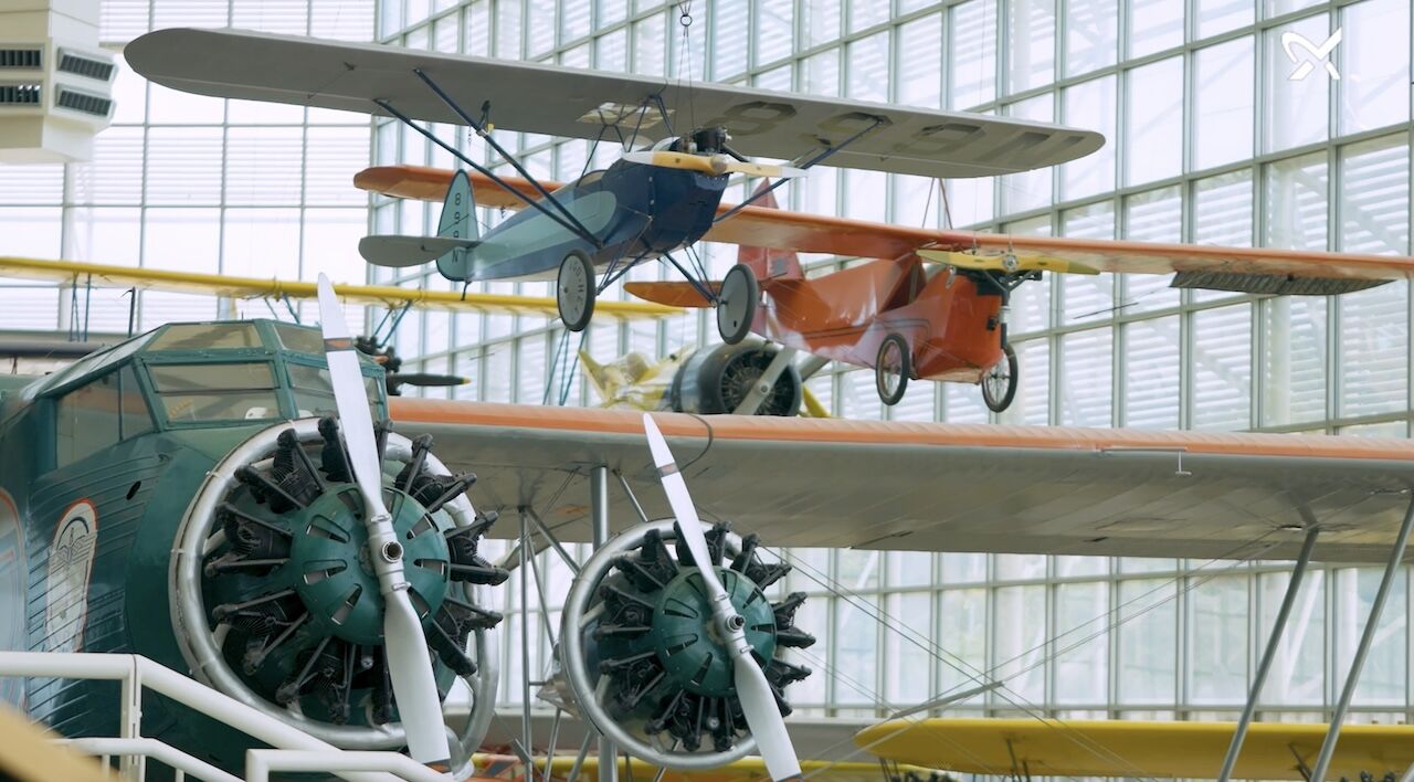 Airplane dioramas hanging up for a case story video.